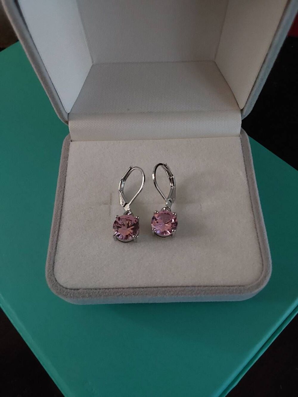 New~Pretty 2 Ct. Round Cut Lab Created Pink Sapphire Leverback Dangle Earrings